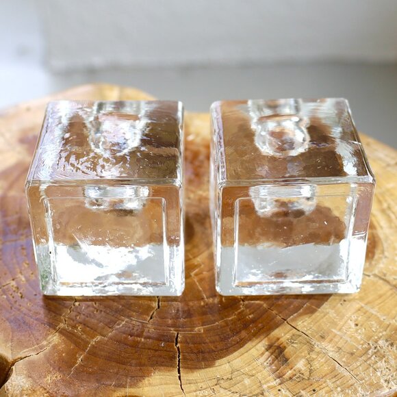 Vintage MCM Glass Cube Candleholders, Pair - Picture 3 of 4